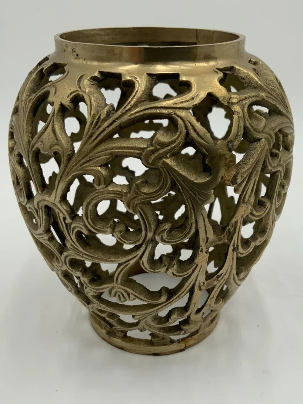 Brass Ornate Luminary Open Bottom Lattice Leaf Motif 5 1/2